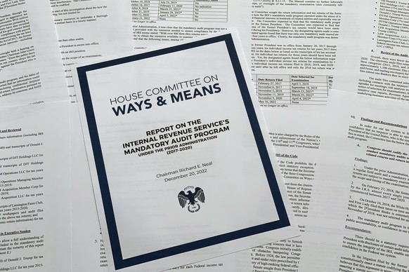 FILE - The House Ways & Means Committee report, regarding the IRS and former President Donald Trump's tax returns, was photographed Dec. 15.  21, 2022. Democrats in Congress have six y...