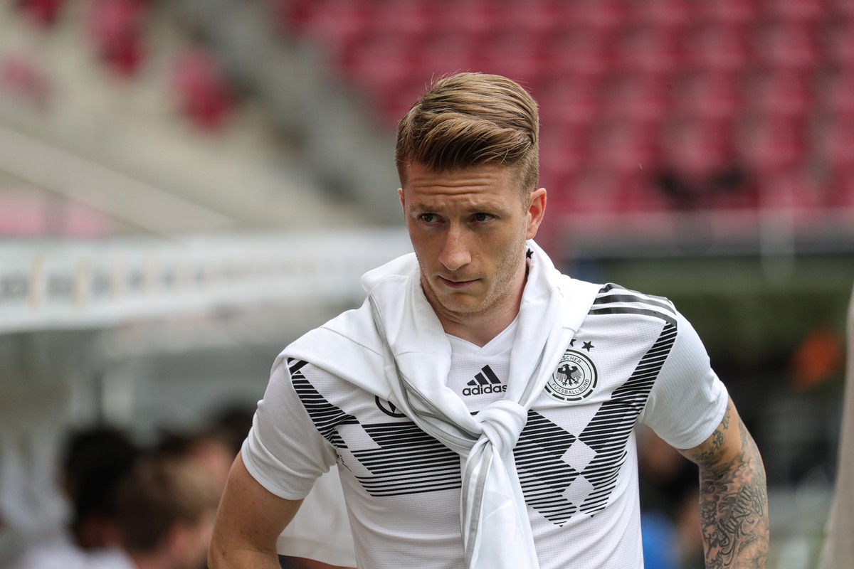 epa07639222 Germany's player Marco Reus during a training session in Mainz, Germany, 10 June 2019. Germany will face Estonia in their UEFA EURO 2020 Group C qualifying soccer match on 11 June 201 ...