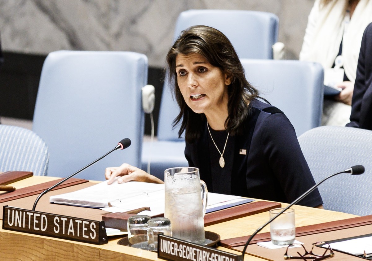 epa07081090 (FILE) - Nikki Haley, the United States' Ambassador to the United Nations, addresses an United Nations Security Council meeting in New York, New York, USA, 17 September 2018 (reissued ...