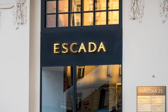 Prague, Czech Republic - July 23, 2020: Escada store signage. Escada SE is a German luxury women's designer clothing company headquartered in Munich owned by Indian businesswoman Megha Mittal