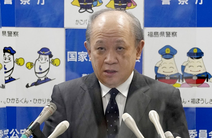 National Police Agency Chief Itaru Nakamura speaks during a press conference at the National Police Agency in Tokyo Thursday. Aug. 25, 2022. Nakamura said he will resign to take responsibility over th ...