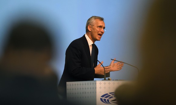 epa11372867 NATO Secretary General Jens Stoltenberg speaks during the spring session of the NATO Parliamentary Assembly (NPA) in Sofia, Bulgaria, 27 May 2024. Participants in the spring session of the ...