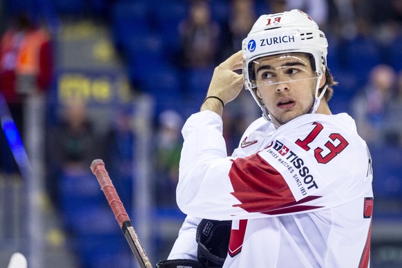 Switzerland&#039;s Nico Hischier during the semi final game between Canada and Switzerland, at the IIHF 2019 World Ice Hockey Championships, at the Steel Arena in Kosice, Slovakia, on Thursday, May 23 ...