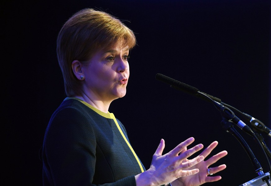 epa06568575 First Minister of Scotland Nicola Sturgeon delivers a speech to the Association of British Insurers conference in London, Britain, 27 February 2018. Reports state that Sturgeon has stresse ...