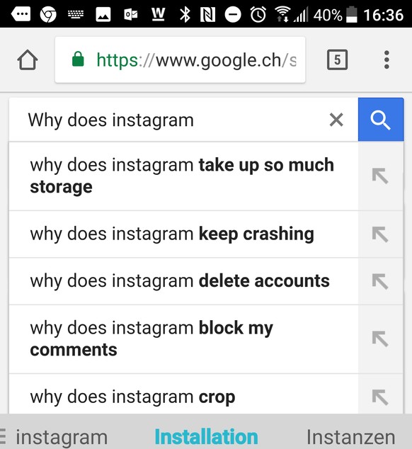 Instagram ist offenbar auch ein Speicherplatz-Fresser und scheint gerne mal abzustürzen.