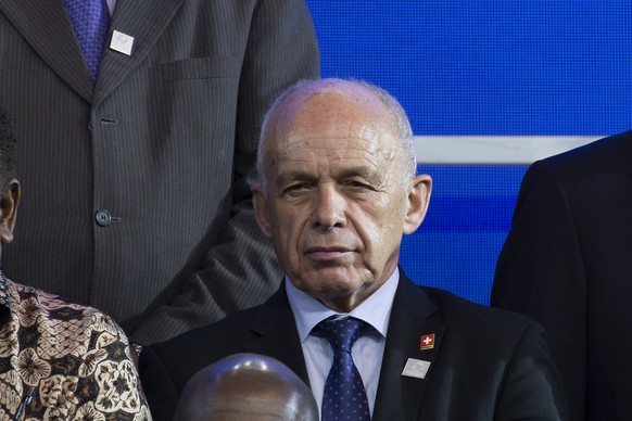 epa07089719 Minister of Finance and Federal Counselor of Switzerland Ueli Maurer (C) during International Monetary Fund (IMF) Governors group photo at the IMF and World Bank annual meeting in Nusadua, ...