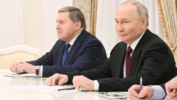 Russia US 9063135 02.12.2025 Russian President Vladimir Putin and Presidential Aide Yury Ushakov attend a meeting with U.S. President Donald Trump s envoy Steve Witkoff and Trump s son-in-law Jared Ku ...