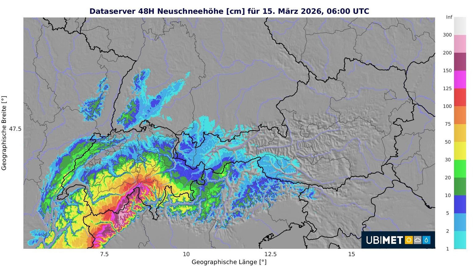 So viel Schnee gibt es am Wochenende, von 13. bis 14. März 2026.