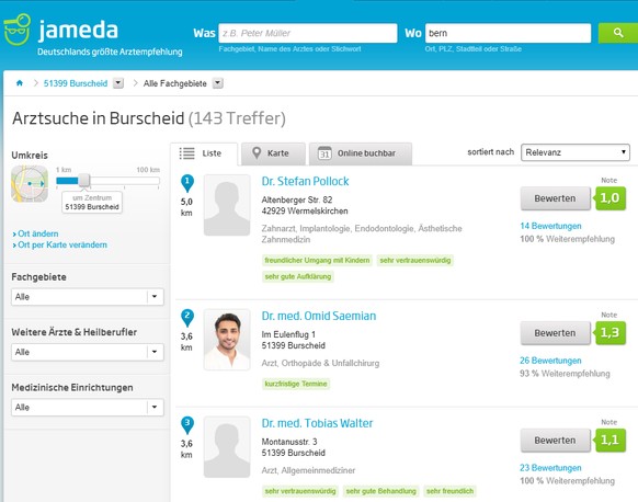 Ein Beispiel: Der Ärzte-Vergleichsdienst Jameda.