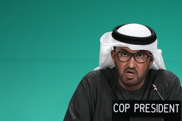 COP28 President Sultan al-Jaber speaks during a plenary stocktaking session at the COP28 U.N. Climate Summit, Monday, Dec. 11, 2023, in Dubai, United Arab Emirates. (AP Photo/Rafiq Maqbool)