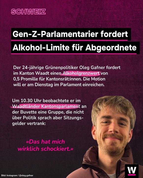 <p>Ein Jungpolitiker will einen Alkoholgrenzwert für Kantonsrät:innen einführen.</p>