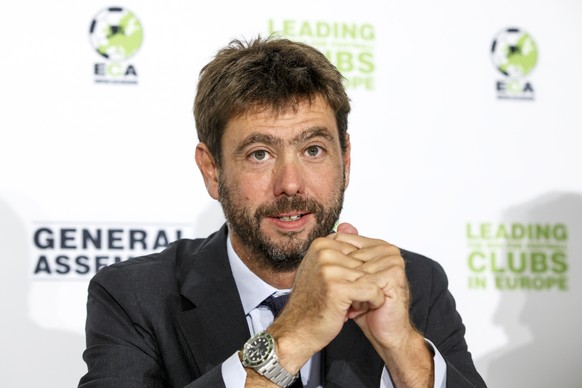 The new chairman of the European Club Association, ECA, Italy&#039;s Andrea Agnelli speaks to the media, during a press conference after the plenary general assembly of the European Club Association,  ...