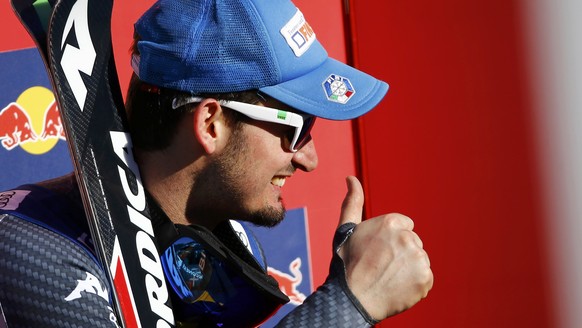 Alpine Skiing - FIS Alpine Skiing World Cup - Men&#039;s Downhill Race - Kitzbuehel, Austria - 21/01/17 - Dominik Paris of Italy reacts at the finish line. REUTERS/Leonhard Foeger