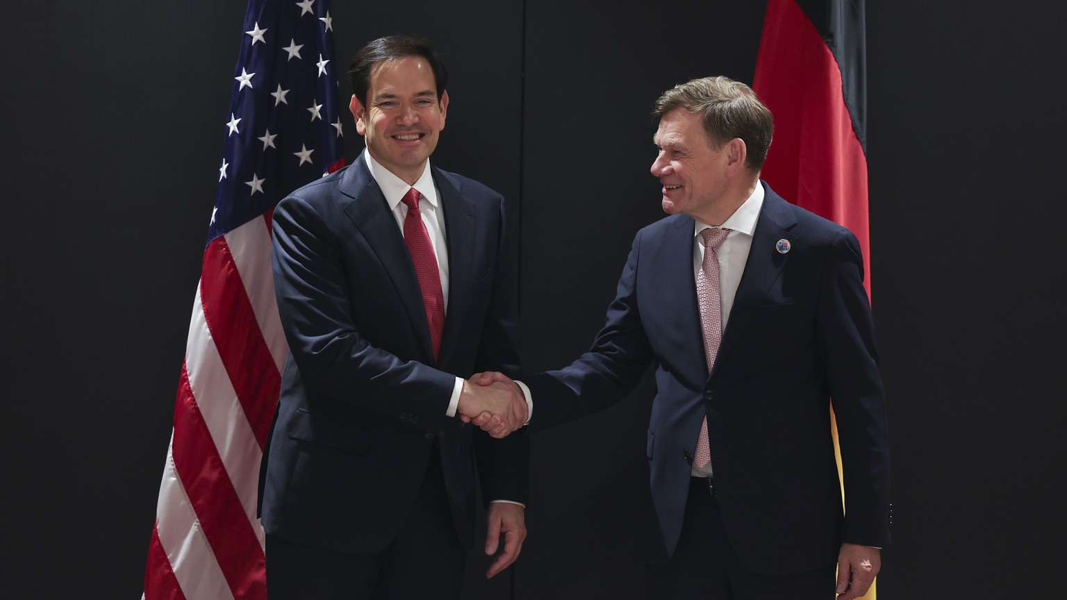 U.S. Secretary of State Marco Rubio, left, meets with German Foreign Minister Johann Wadephul, as they attend the NATO foreign ministers&#039; informal meeting, in Antalya, Turkey, Thursday, May 15, 2 ...