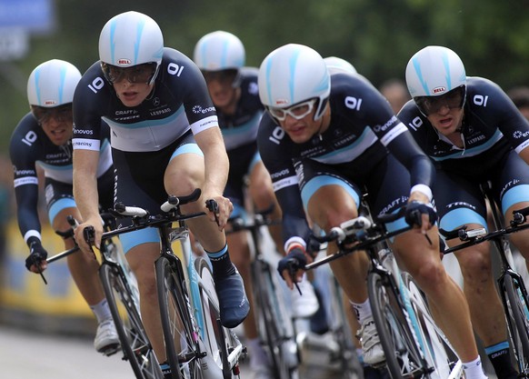 Wouter Weylandt (ganz rechts) während dem Zeitfahren mit seinem Team Leopard Trek, zwei Tage vor dem tödlichen Sturz.