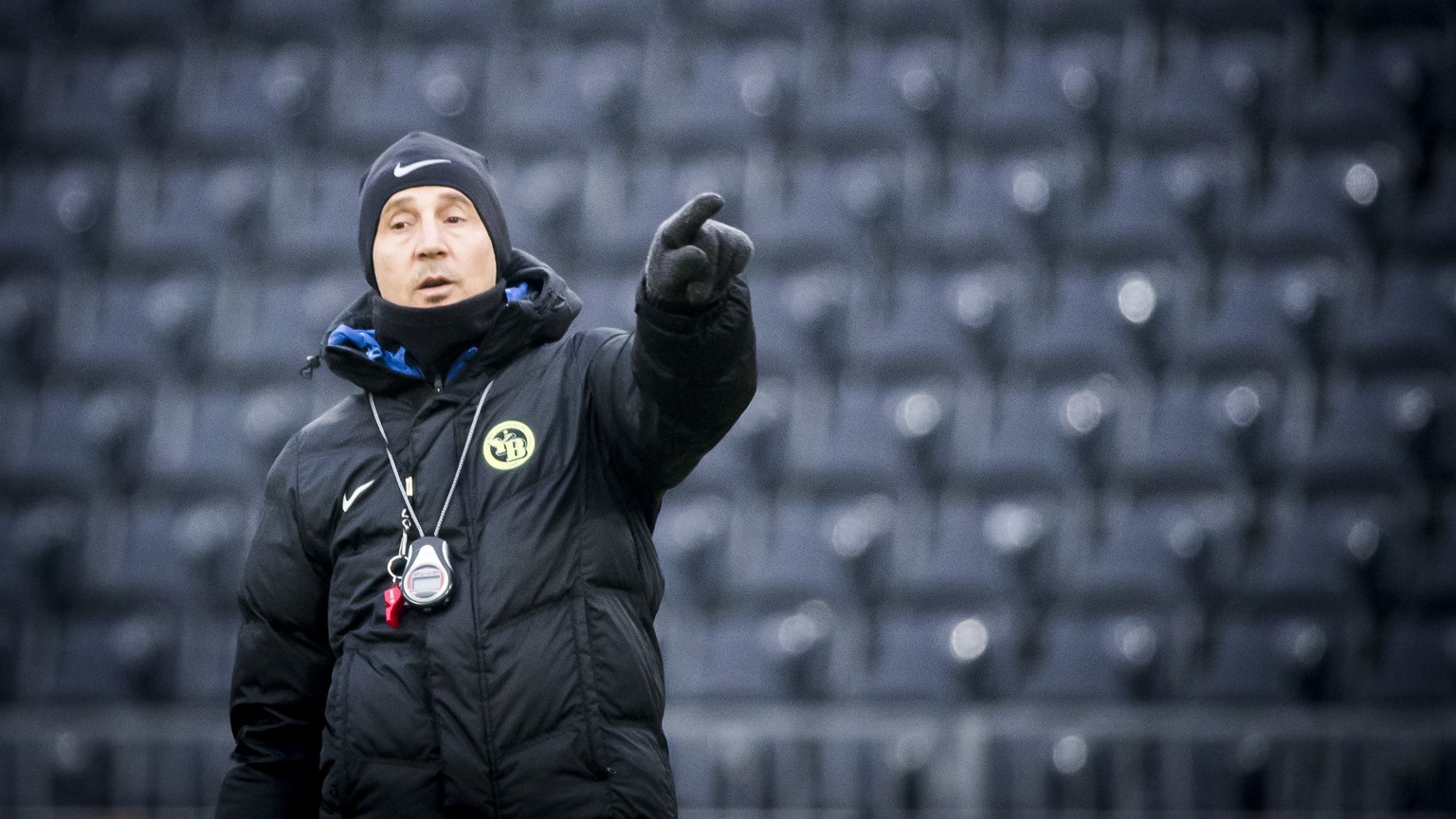 Young Boys&#039; head coach Adi Huetter during a training session one day prior to the Europa League Group B match between Switzerland&#039;s BSC Young Boys and Albania&#039;s KF Skenderbeu Korce, in  ...