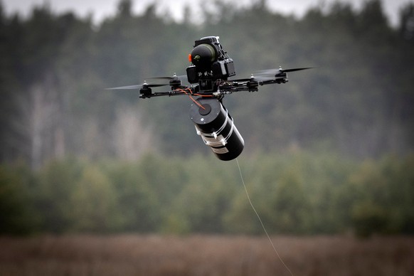 FILE - A Ukrainian made FPV fibre optic drone flies at a military market place at an undisclosed location in the Kyiv region, Ukraine, Jan. 29, 2025. (AP Photo/Efrem Lukatsky, File)
Israel Lebanon Dro ...