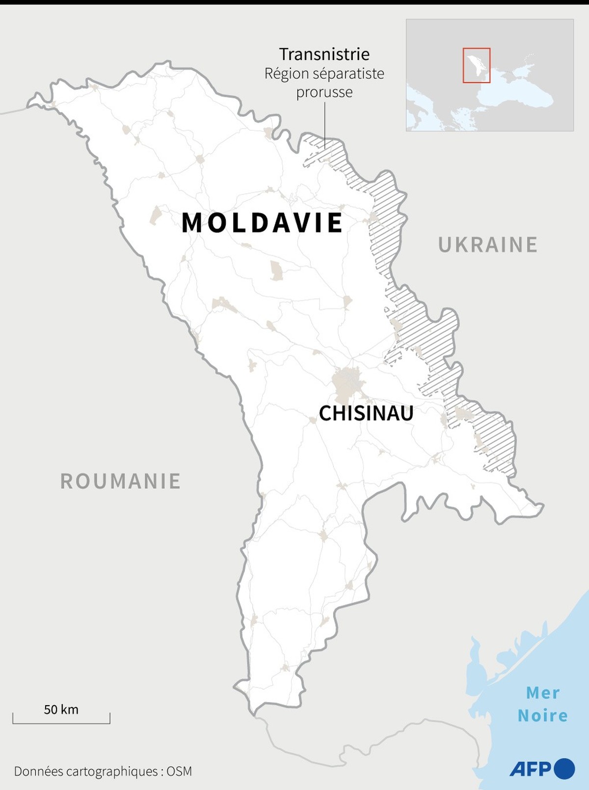 La région séparatiste de Transnistrie, soutenue par la Russie.