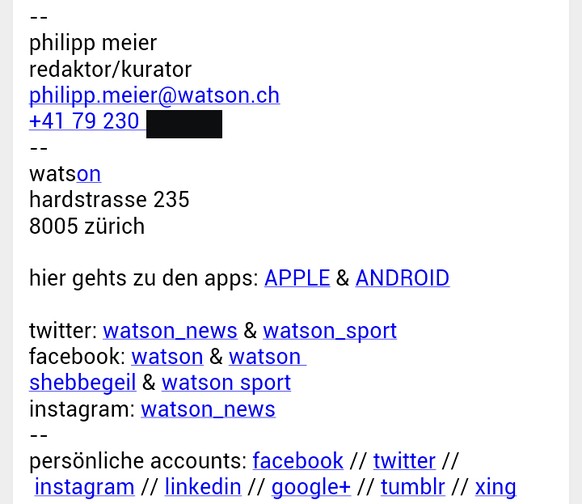 So sieht die Signatur beim Social-Media-Redaktor von watson aus ...