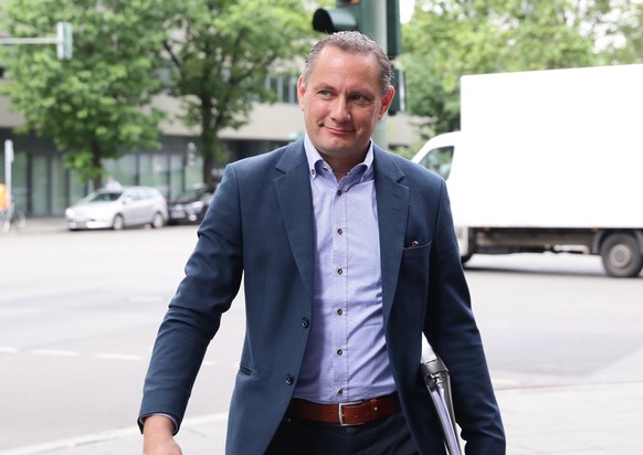 epa08551337 Alternative for Germany party (AfD) co-chairman Tino Chrupalla arrives for a chair board meeting in Berlin, Germany, 17 July 2020. EPA/HAYOUNG JEON