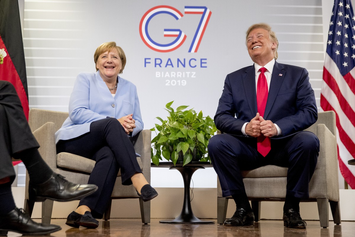 G7-Gipfel: Trump sagt, er habe «deutsches Blut» und Merkel muss lachen