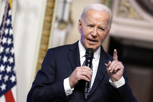 epa11549040 US President Joe Biden delivers remarks at the first White House Creator Economy Conference in the Indian Treaty Room of the Eisenhower Executive Office Building in Washington, DC, USA, 14 ...