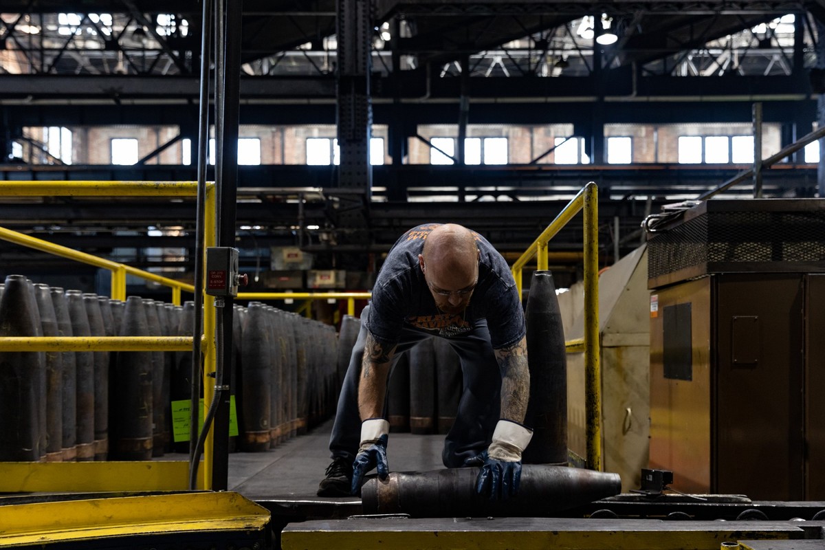 SCRANTON, PA - APRIL 12: 155mm artillery shells in the production shop at the Scranton Army Ammunition Plant on April 12, 2023 in Scranton, Pennsylvania. The U.S. Army is rapidly moving to scale up th ...