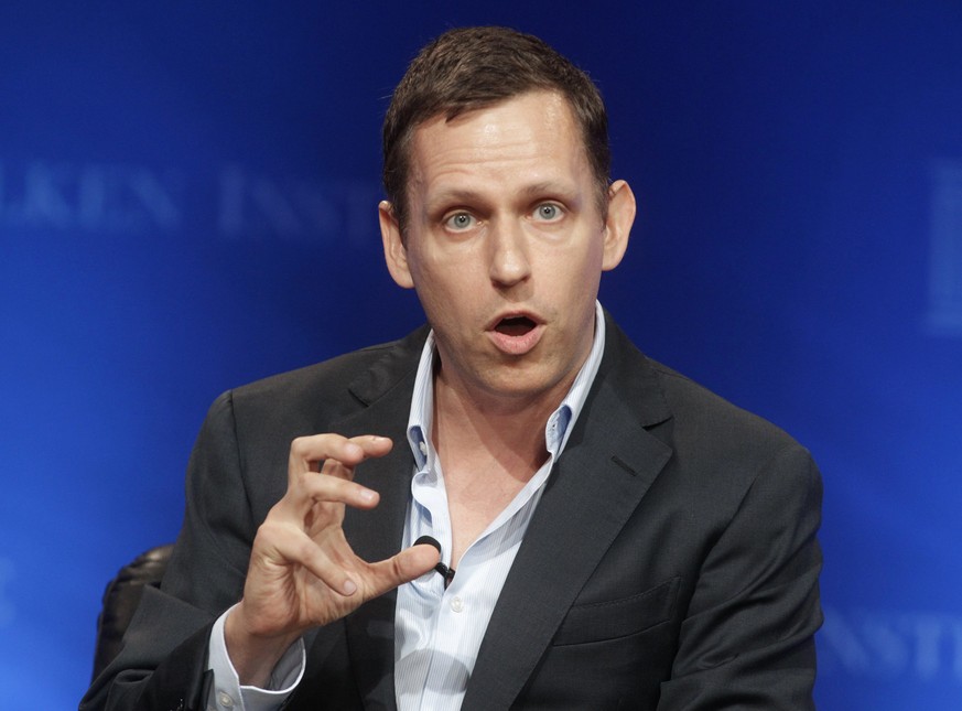 Peter Thiel, partner of Founders Fund, speaks during the panel discussion &quot;In Tech We Trust? A Debate with Peter Thiel and Marc Andreessen&quot; at the Milken Institute Global Conference in Bever ...