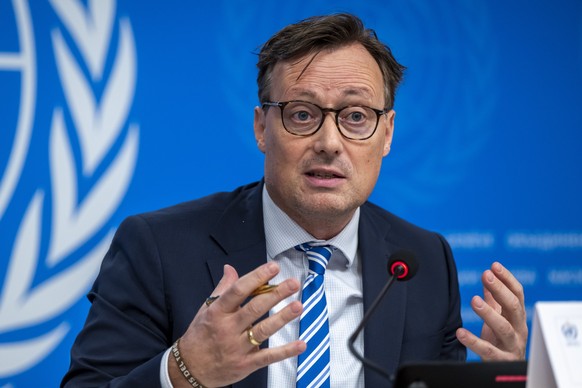 Stefan Uhlenbrook, Director of Water and Cryosphere, WMO, speaks during a press conference about the State of world?s glaciers, at the European headquarters of the United Nations, in Geneva, Switzerla ...