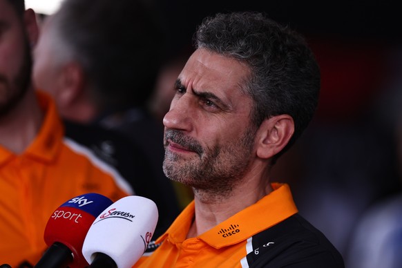 epa12277743 McLaren team principal Andrea Stella talks during an interview at the Formula One Hungarian Grand Prix at the Hungaroring racetrack in Mogyorod near Budapest, Hungary, 01 August 2025. The  ...
