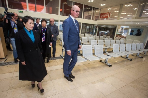 18.04.2019., Croatia, Osijek -At the Airport Osijek, Ivan Anusic with his associates and director of the Osijek Airport, Davor Forgicem, received a delegation from the People s Republic of China led b ...