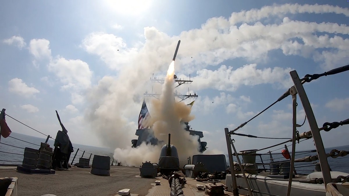 This image from video provided by U.S. Central Command shows a missile being launched from from a U.S. Navy ship in support of Operation Epic Fury on Saturday, Feb. 28, 2026. (U.S. Central Command via ...