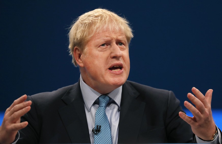 Britain&#039;s Prime Minister Boris Johnson delivers his Leader&#039;s speech at the Conservative Party Conference in Manchester, England, Wednesday, Oct. 2, 2019. Britain&#039;s ruling Conservative P ...
