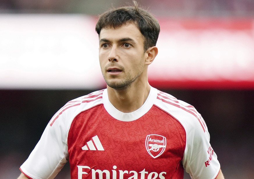 Arsenal&#039;s Martin Zubimendi during the Emirates Cup soccer match between Arsenal and Villarreal at the Emirates Stadium, London, Wednesday, Aug. 6, 2025. (John Walton/PA via AP)
Britain Soccer