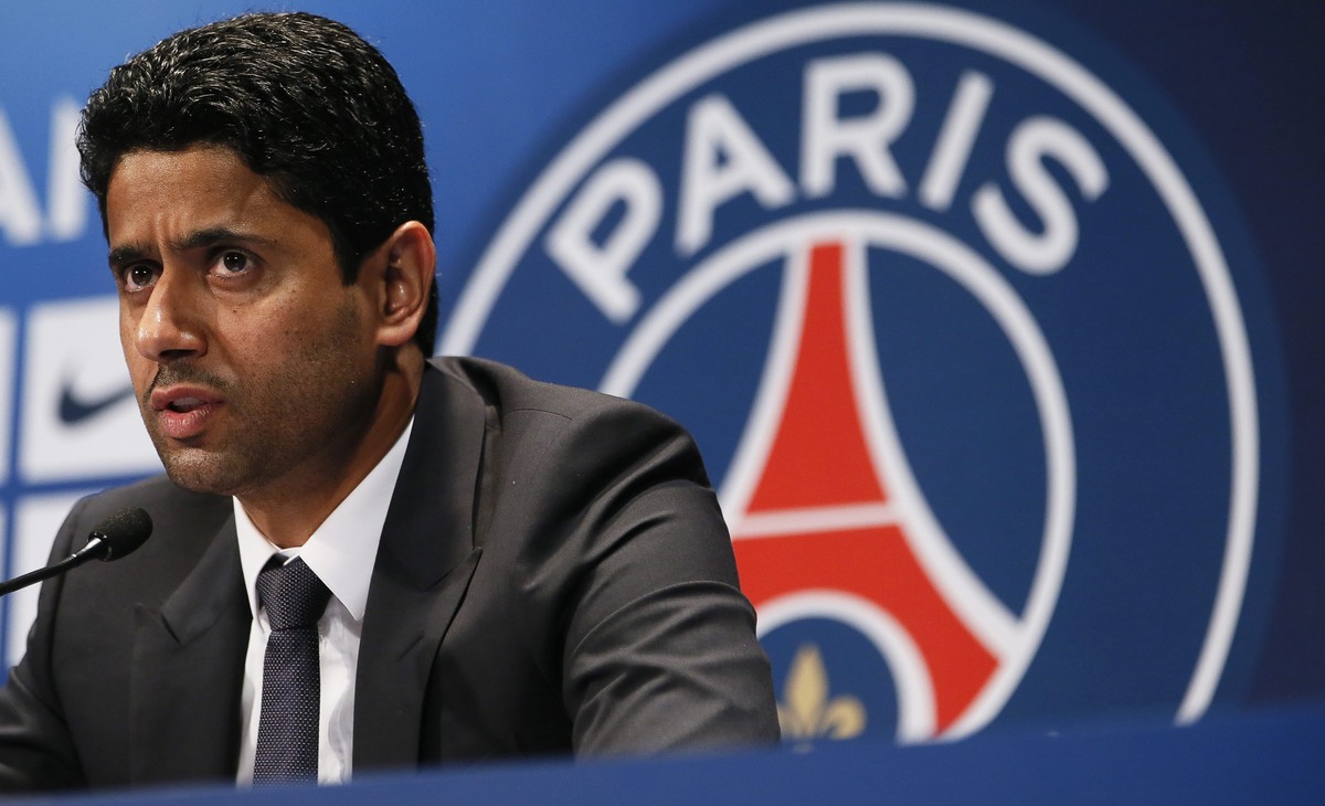 epa04193842 (FILE) A file picture dated 16 July 2013 shows Paris Saint-Germain's chairman Nasser Al-Khelaifi of Qatar during a press conference in Paris, France. Top clubs Manchester City and Par ...