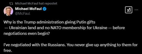 Tweet von Michael McFaul, 12.2.2025