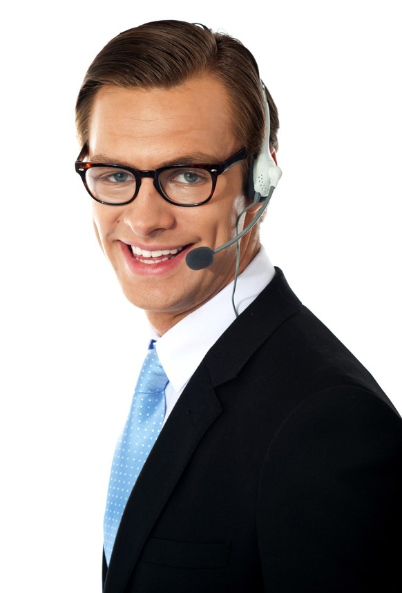 Smiling telemarketing male executive, closeup shot. Smiling model released Symbolfoto Copyright: xstockyimagesx Panthermedia70609566.jpg