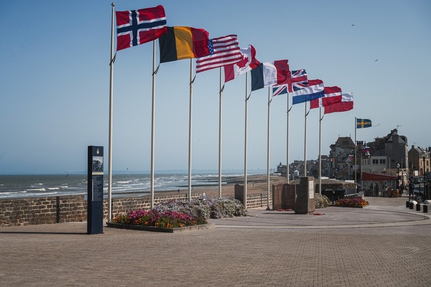 Saint-Aubin-sur-Mer, Normandy, France - September 18, 2020: The D-Day memorial landing site of the Canadian North Shore (New Brunswick) Regiment and the British No. 48 (Royal Marine) Commando