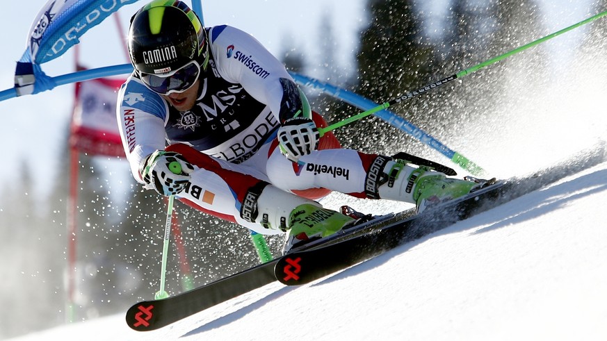 Switzerland&#039;s Justin Murisier competes during an alpine ski, men&#039;s World Cup giant slalom, in Adelboden, Switzerland, Saturday, Jan. 6, 2018. (AP Photo/Gabriele Facciotti)