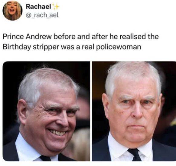 Haha. Brit Memes zum Thema Prince Andrew's Arrest. 
https://www.instagram.com/thearchbishopofbanterbury/