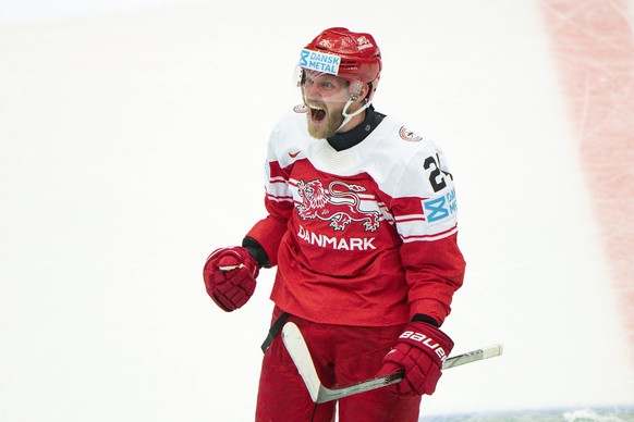 Denmark IIHF Hockey Worlds: Canada vs. Denmark Nikolaj Ehlers, Denmark reacts after scoring til 1-1 during the quarter-final match between Canada and Denmark at the IIHF Ice hockey, Eishockey World Ch ...