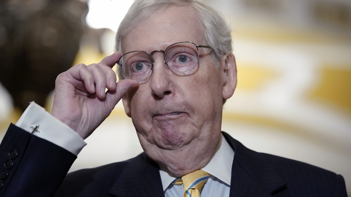 Senate Minority Leader Mitch McConnell, R-Ky., listens to reporters after a policy luncheon, Tuesday, July 11, 2023, on Capitol Hill in Washington. (AP Photo/Mariam Zuhaib)
Mitch McConnell.