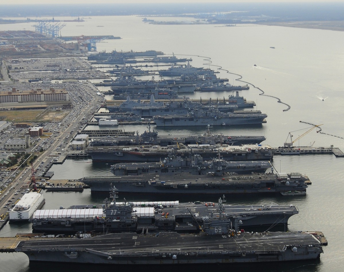 In this image provided by the U.S. Navy shows aircraft carriers from left: USS Dwight D. Eisenhower, USS George H.W. Bush, USS Enterprise, USS Harry S. Truman, and USS Abraham Lincoln in port at Naval ...