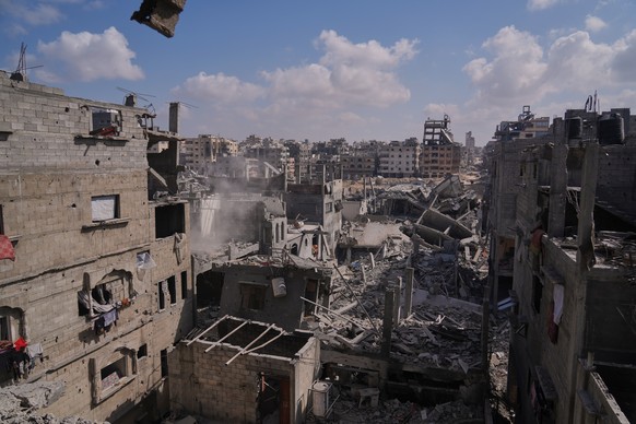Buildings destroyed during the Israeli air and ground offensive are seen in the Al-Shati camp, in Gaza City, Friday, Oct. 24, 2025. (AP Photo/Abdel Kareem Hana)
Israel Palestinians Gaza