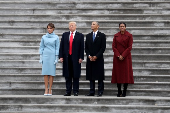 epa08926635 (FILE) - US President Donald J. Trump (2-L) and former US president Barack Obama (2-R) stand on the steps of the US Capitol with First Lady Melania Trump (L) and Michelle Obama in Washingt ...