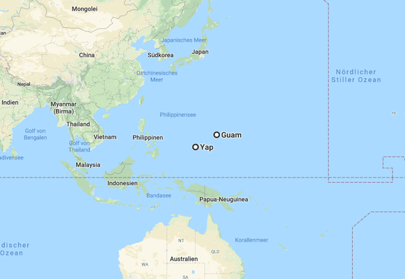 Hier liegt Yap und das rund 800 Kilometer entfernte Guam.