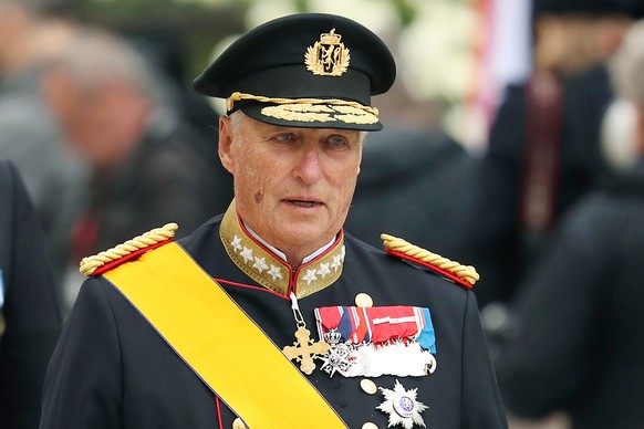 FILE - King Harald V of Norway leaves the Notre Dame cathedral after attending at the funeral of the Grand Duke Jean of Luxembourg, in Luxembourg, on May 4, 2019. (AP Photo/Francisco Seco, File)
King  ...