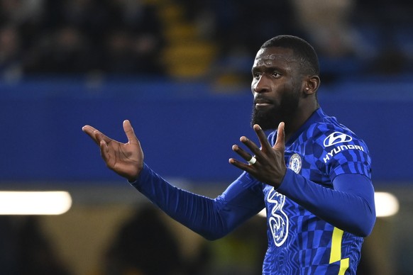 epa09645707 Chelsea&#039;s Antonio Ruediger reacts during the English Premier League soccer match between Chelsea FC and Everton FC in London, Britain, 16 December 2021. EPA/Vickie Flores EDITORIAL US ...