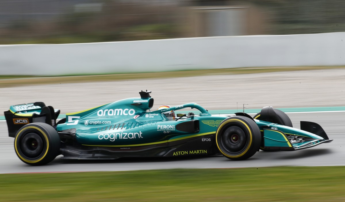 Aston Martin driver Sebastian Vettel of Germany steers his car during a Formula One pre-season testing session at the Catalunya racetrack in Montmelo, just outside of Barcelona, Spain, Friday, Feb. 25 ...
