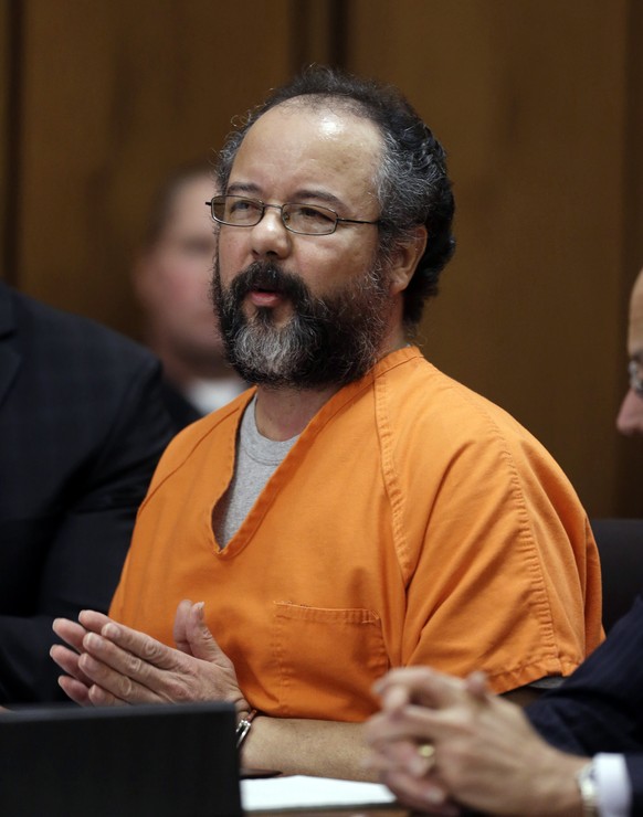 FILE - In this Thursday, Aug. 1, 2013, file photo, Ariel Castro makes a statement in the courtroom during his sentencing for kidnapping three women in Cleveland. The house fortified with boarded-up wi ...